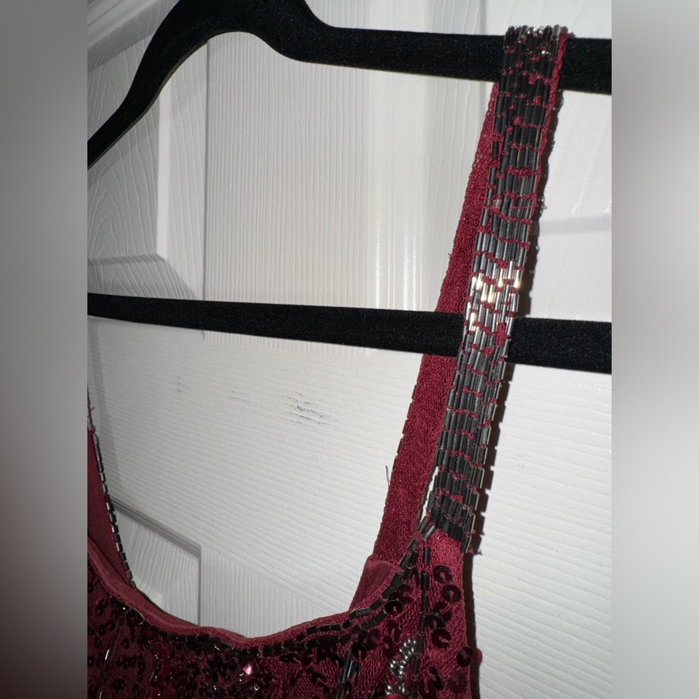 👗 NWT! Mac Duggal Sequin & Bead Midi Red Slip Dress - Picture 12 of 16